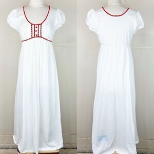 Vintage 1970s Dress - White empire Maxi puff sleeves Cottage Core Prairie
